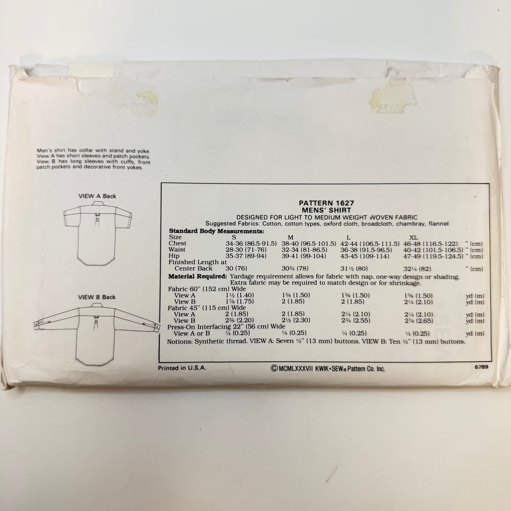 Sewing Pattern - Menswear - Kwik Sew 1627