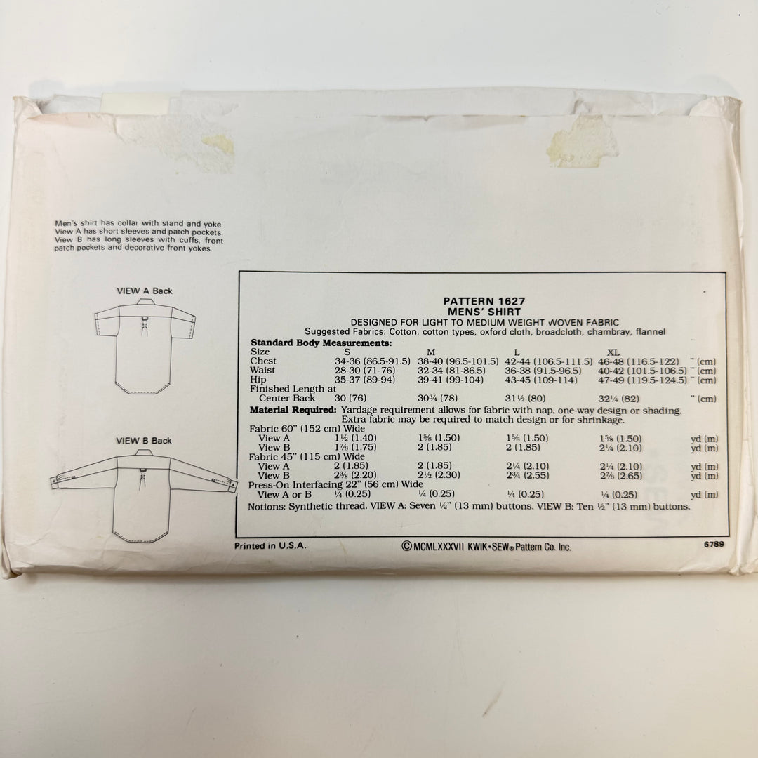 Sewing Pattern - Menswear - Kwik Sew 1627