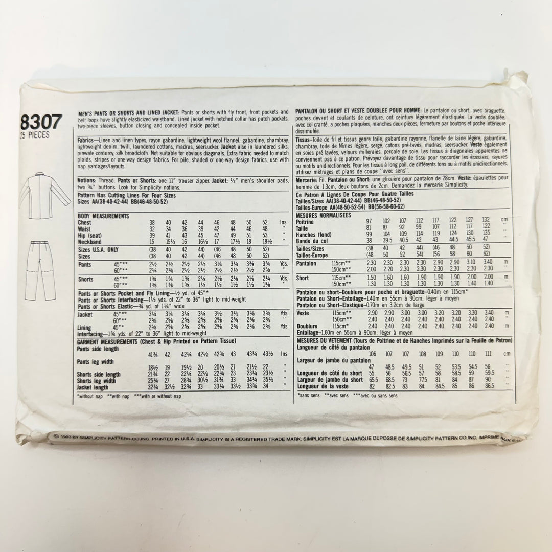 Sewing Pattern - Menswear - Simplicity 8307