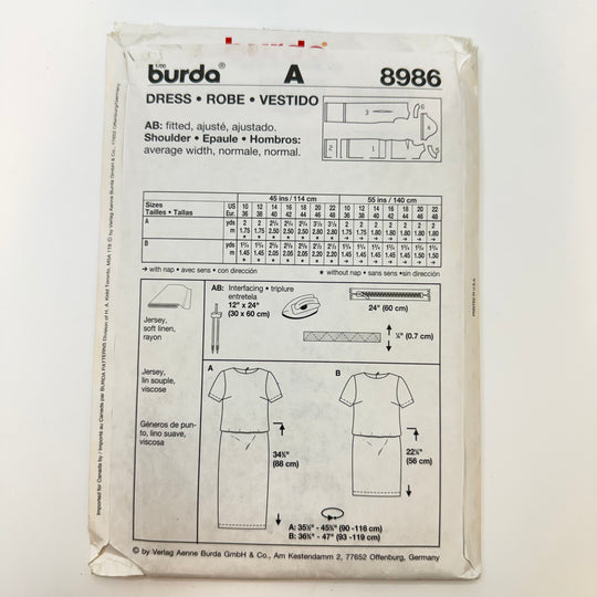 Sewing Pattern - Womenswear - Burda 8986