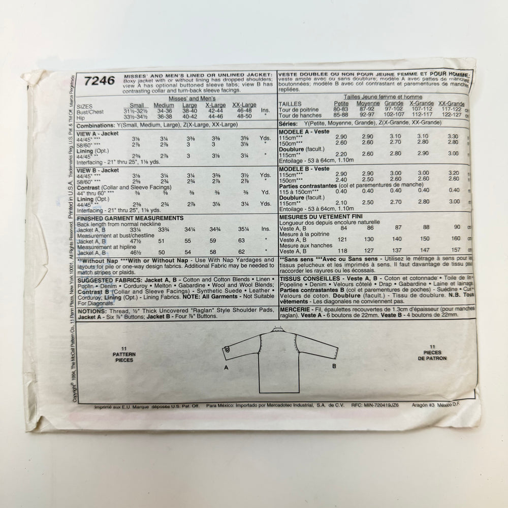 Sewing Pattern - Unisex - McCall's 7246