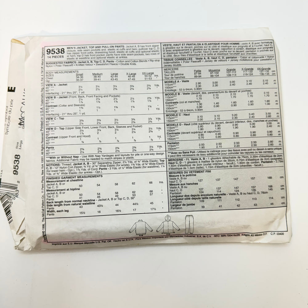 Sewing Pattern - Menswear - McCall's 9538