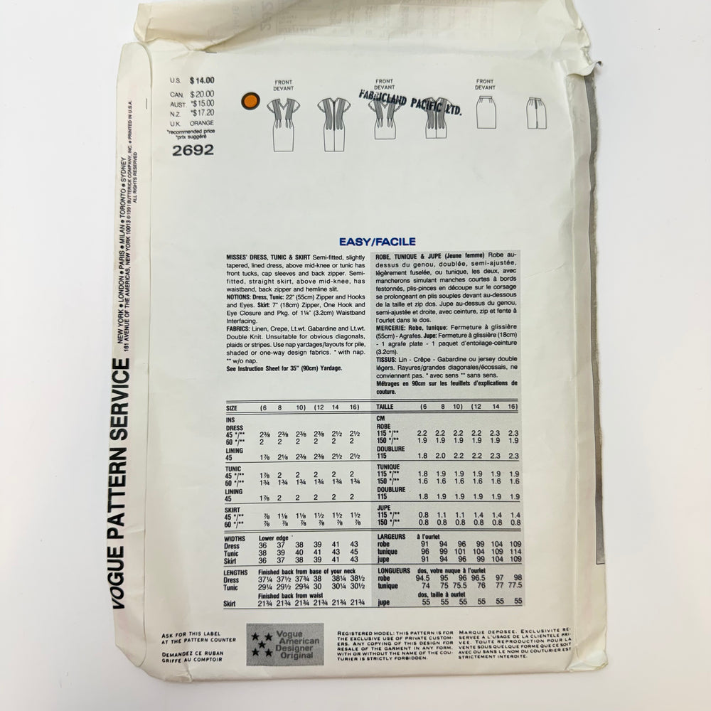 Sewing Pattern - Womenswear - Vogue 2692