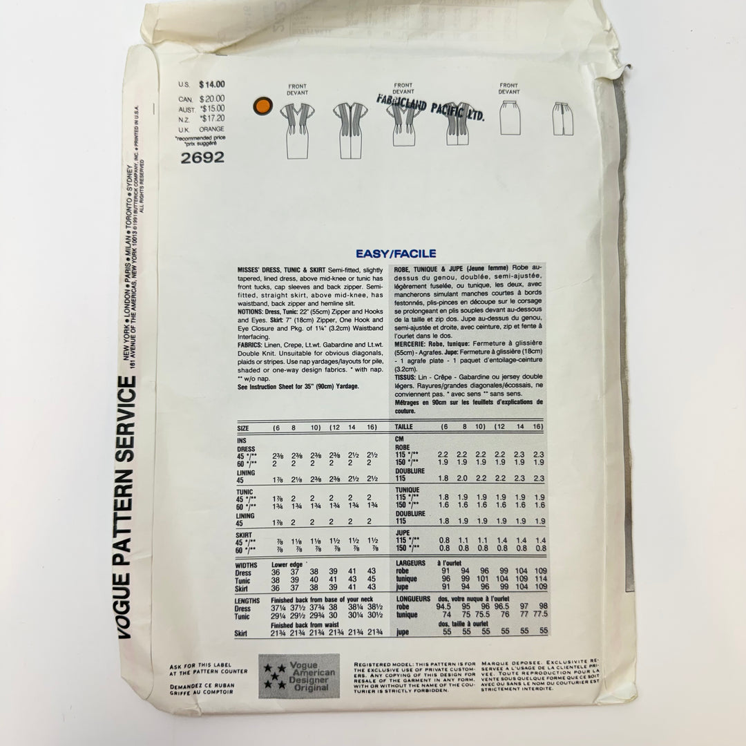 Sewing Pattern - Womenswear - Vogue 2692