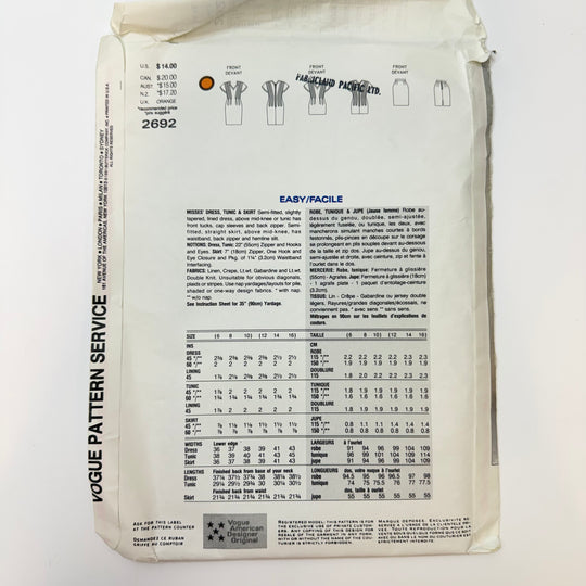 Sewing Pattern - Womenswear - Vogue 2692