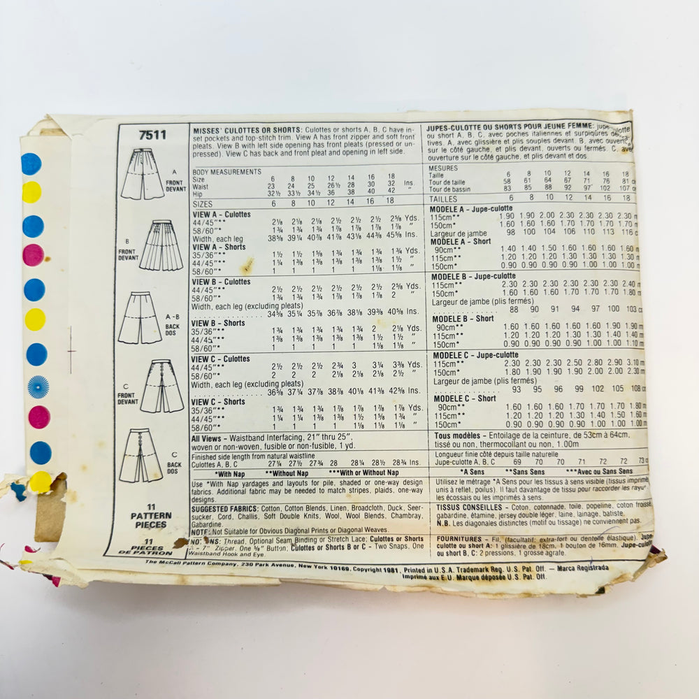 Sewing Pattern - Womenswear - McCall's 7511