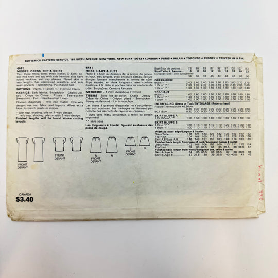 Sewing Pattern - Womenswear - Butterick 4441