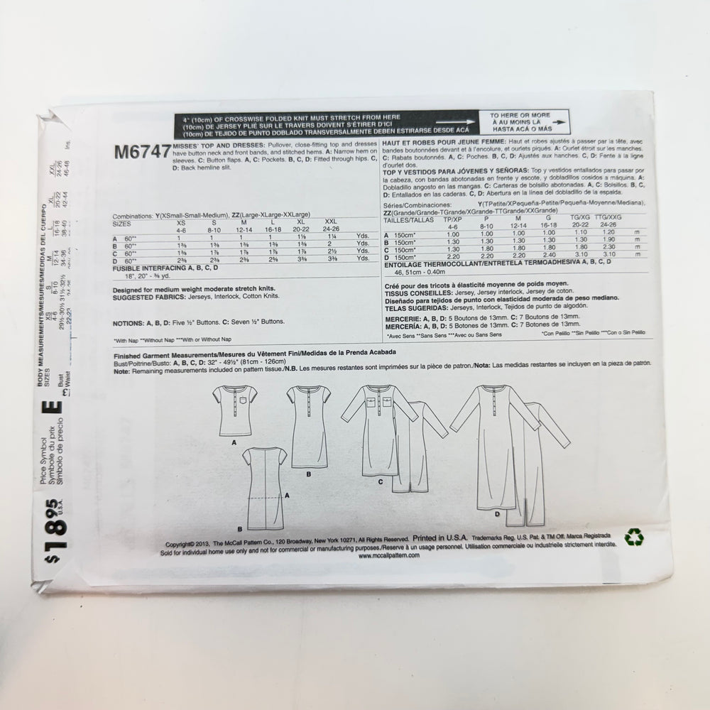 Sewing Pattern - Womenswear - McCall's 6747