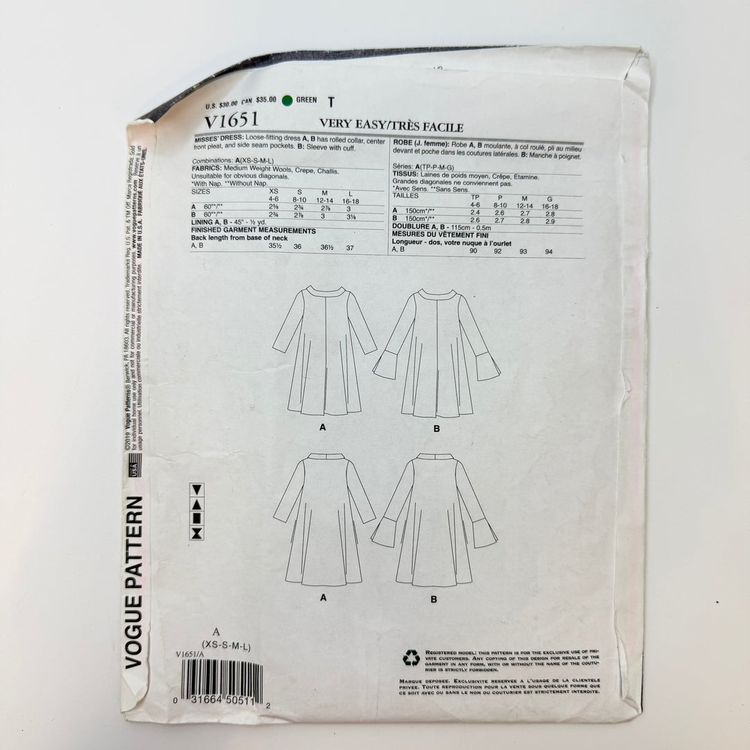 Sewing Pattern - Womenswear - Vogue 1651