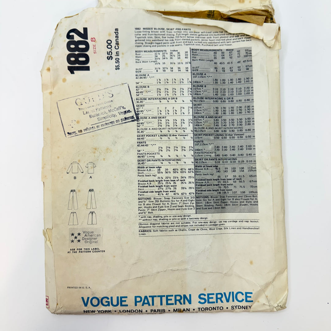 Sewing Pattern - Womenswear - Vogue 1882