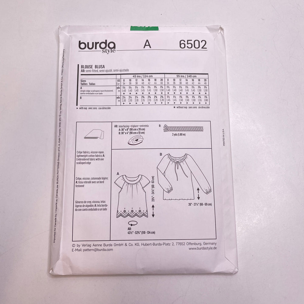 Sewing Pattern - Womenswear - Burda 6502