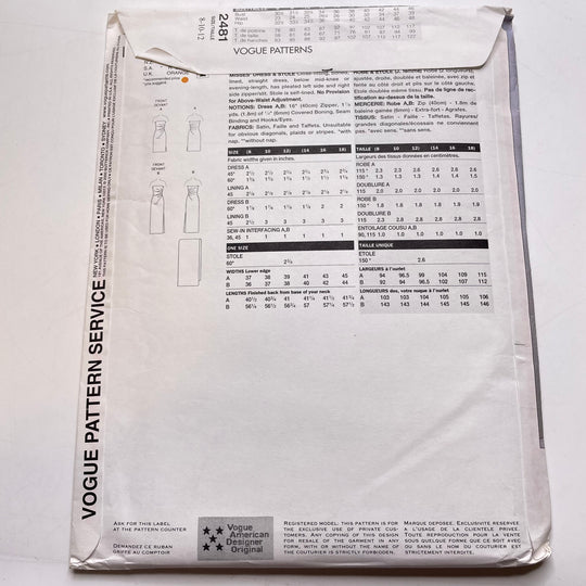 Sewing Pattern - Womenswear - Vogue 2481
