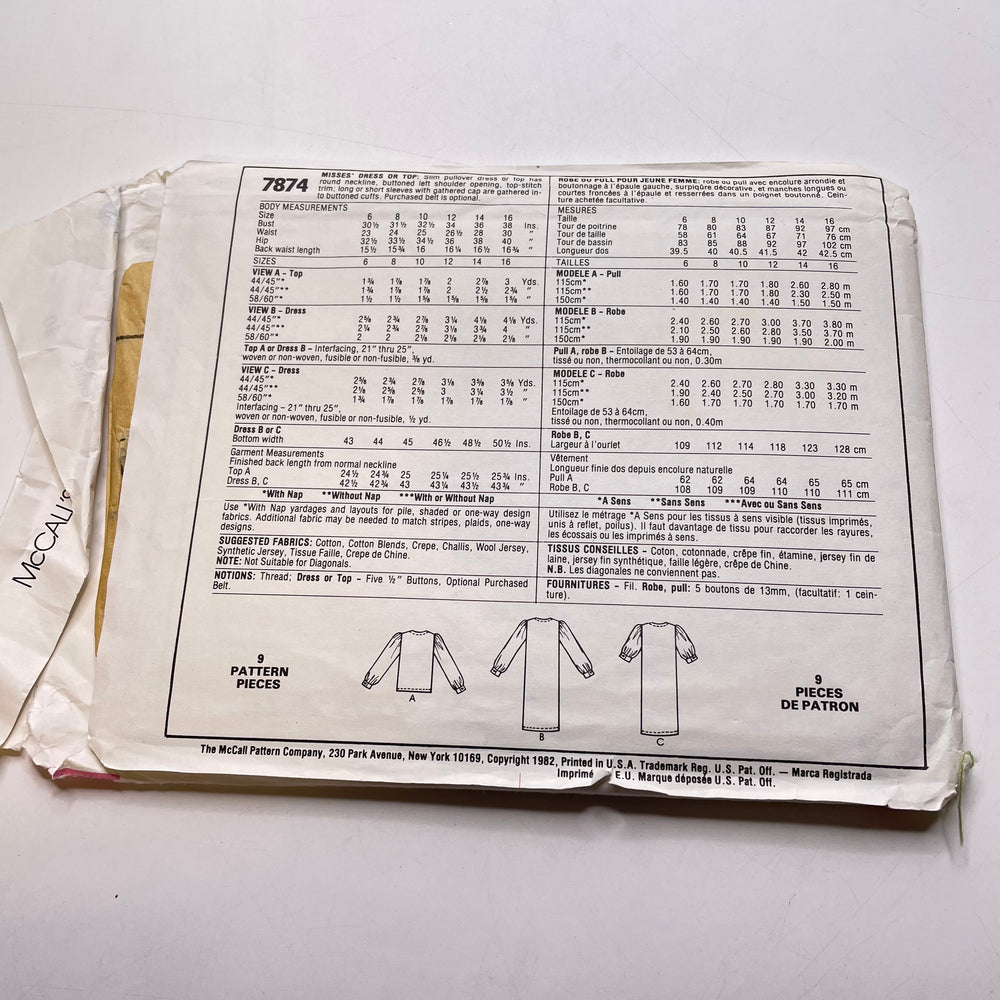 Sewing Pattern - Womenswear - McCall's 7874