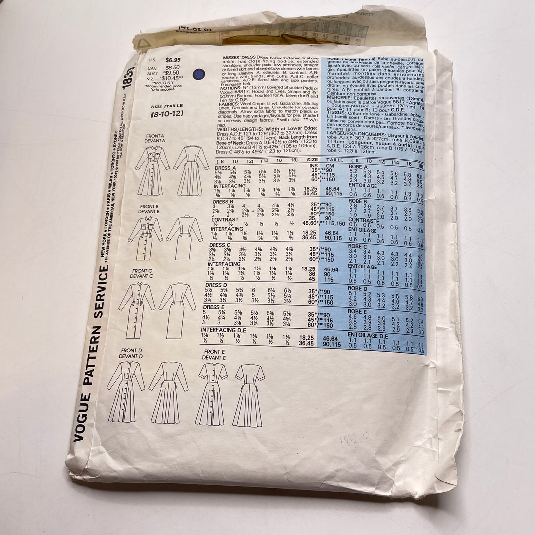 Sewing Pattern - Womenswear - Vogue 1830