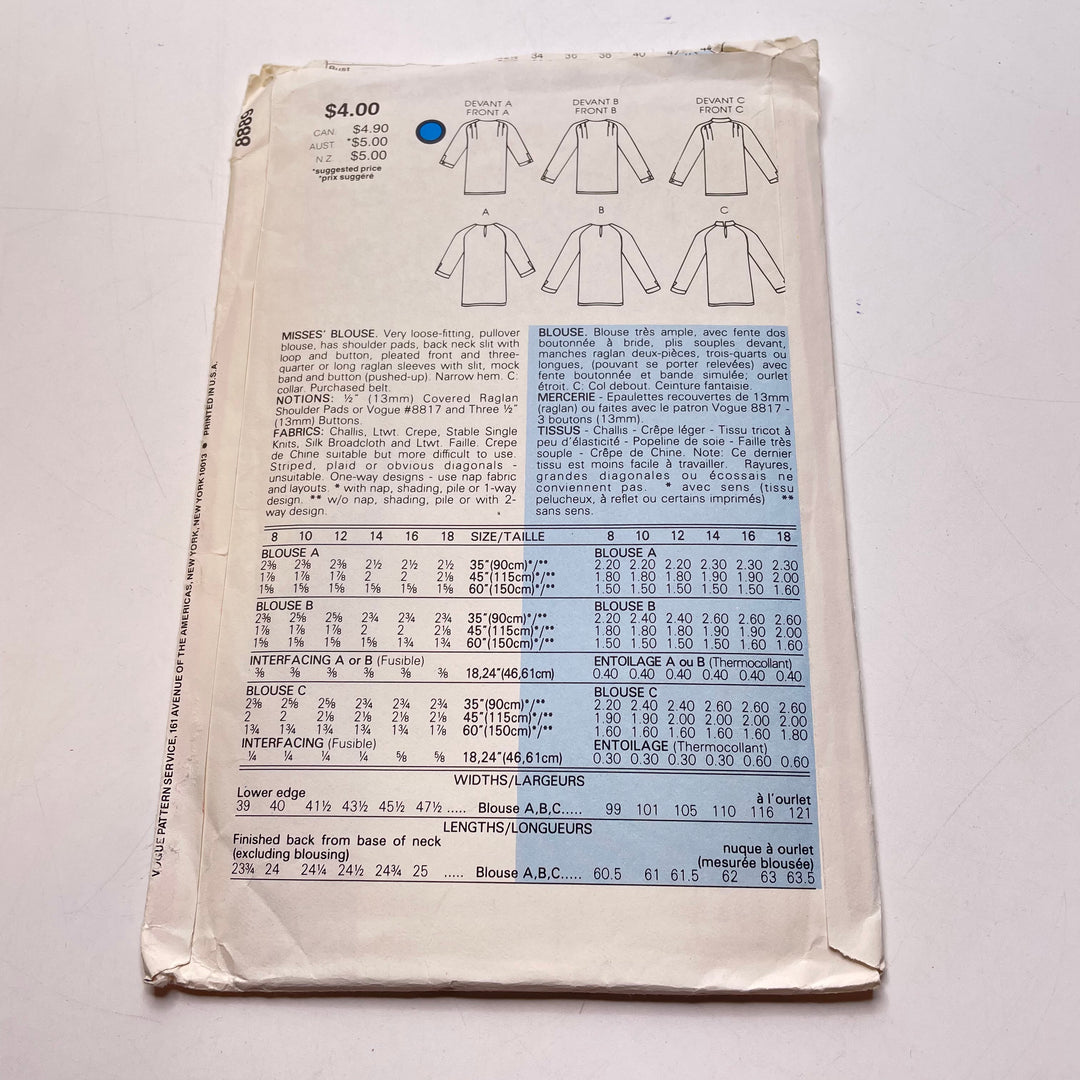 Sewing Pattern - Womenswear - Vogue 8889