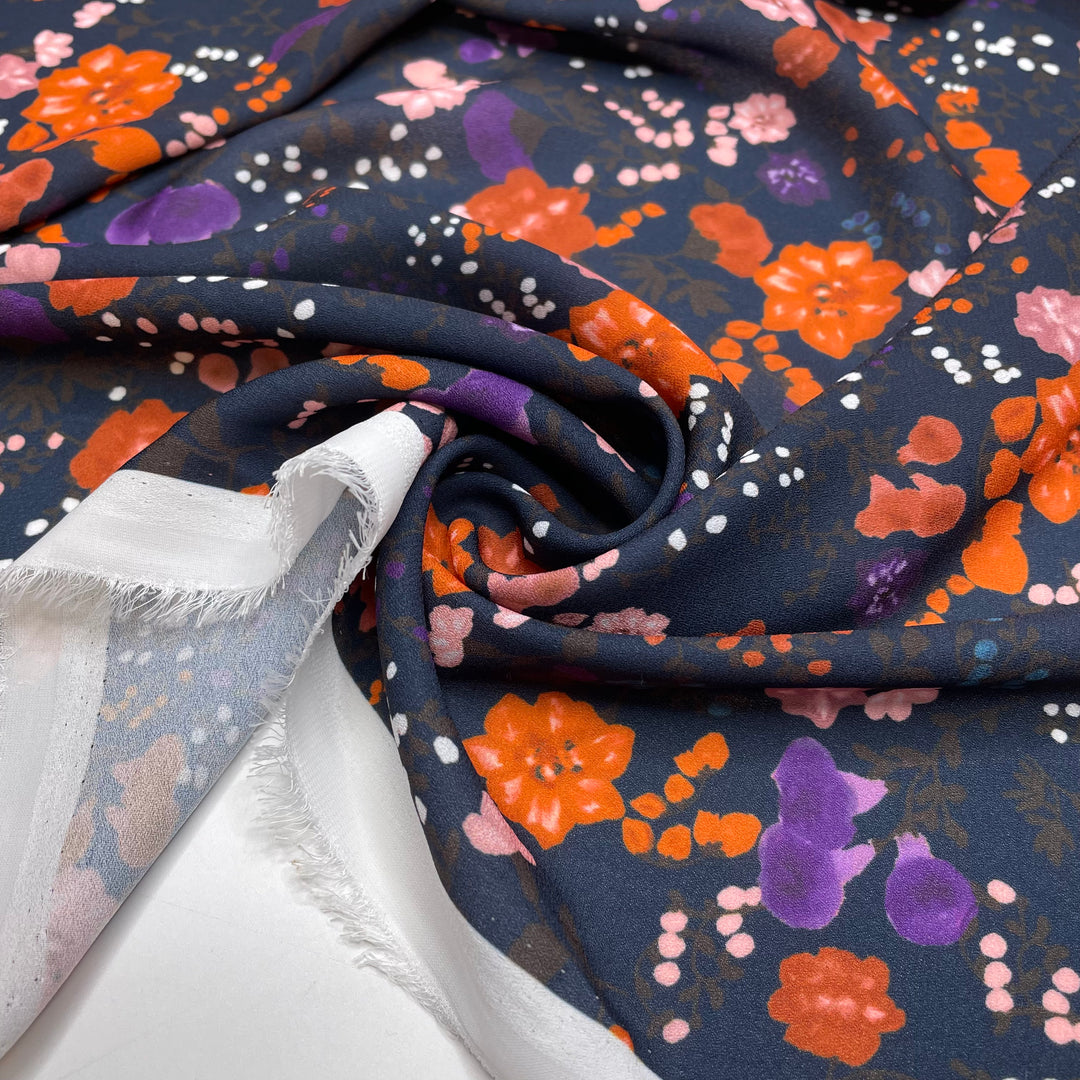 Fruity Bouquet - Chiffon Poly Woven - Black/Orange Floral - Bundles