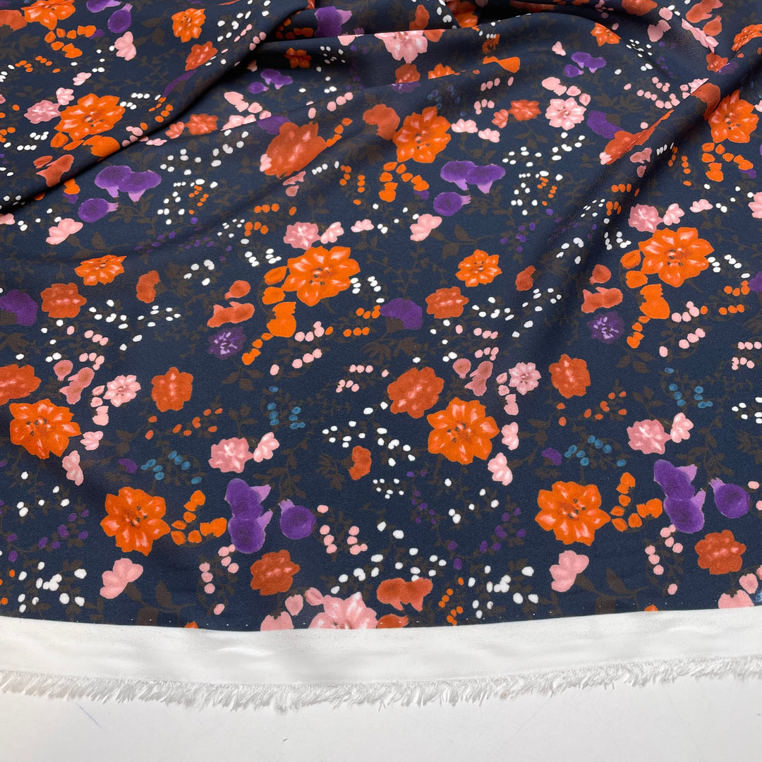 Fruity Bouquet - Chiffon Poly Woven - Black/Orange Floral - Bundles