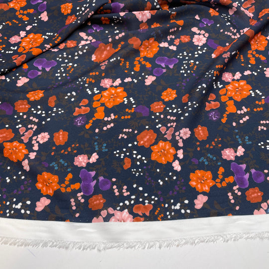 Fruity Bouquet - Chiffon Poly Woven - Black/Orange Floral - Bundles