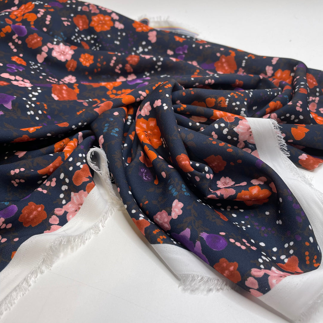 Fruity Bouquet - Chiffon Poly Woven - Black/Orange Floral - Bundles