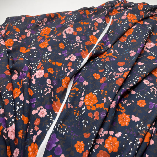 Fruity Bouquet - Chiffon Poly Woven - Black/Orange Floral - Bundles