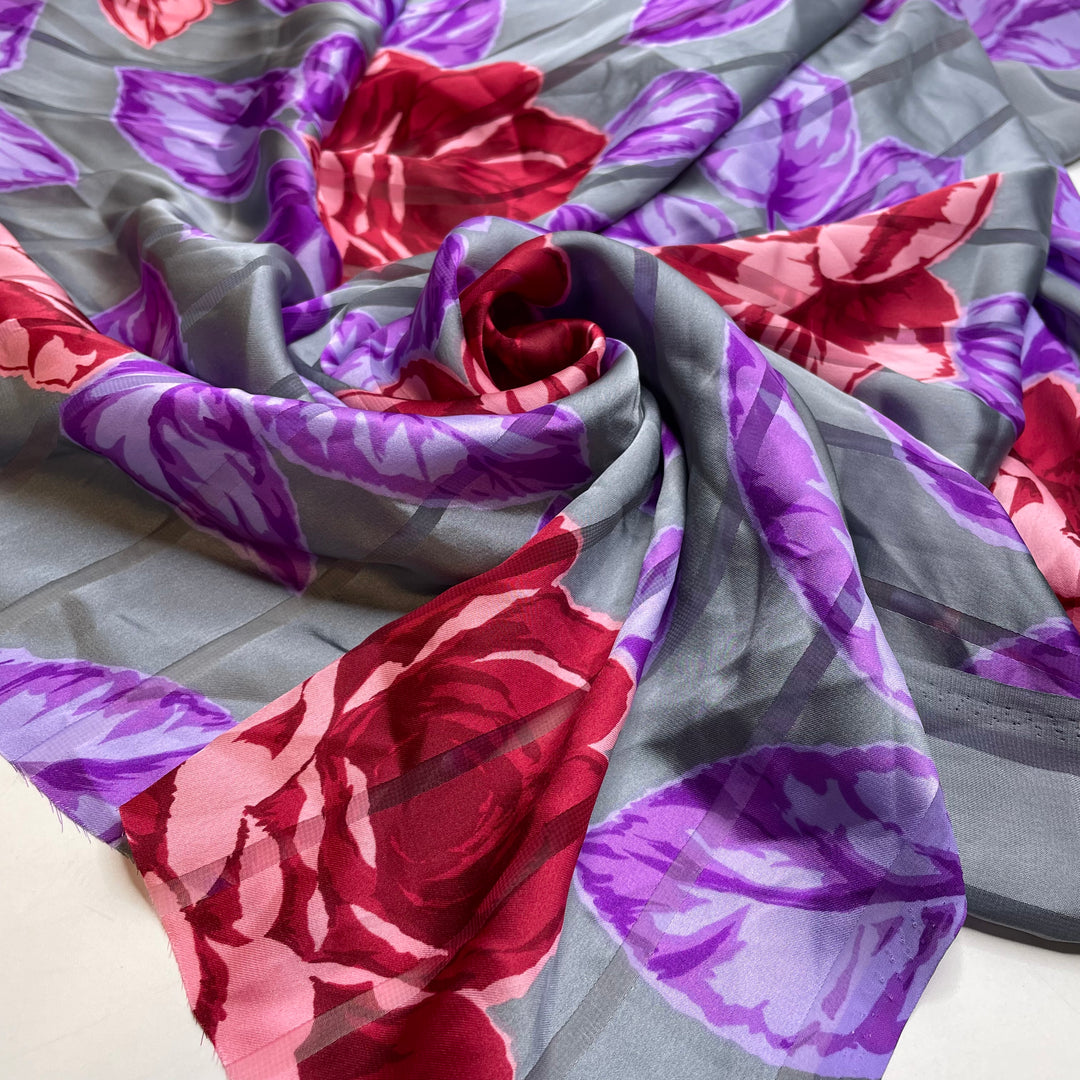 Name The Fabric Aug10 - Satin Poly Woven - Grey Multi Floral - Bundles