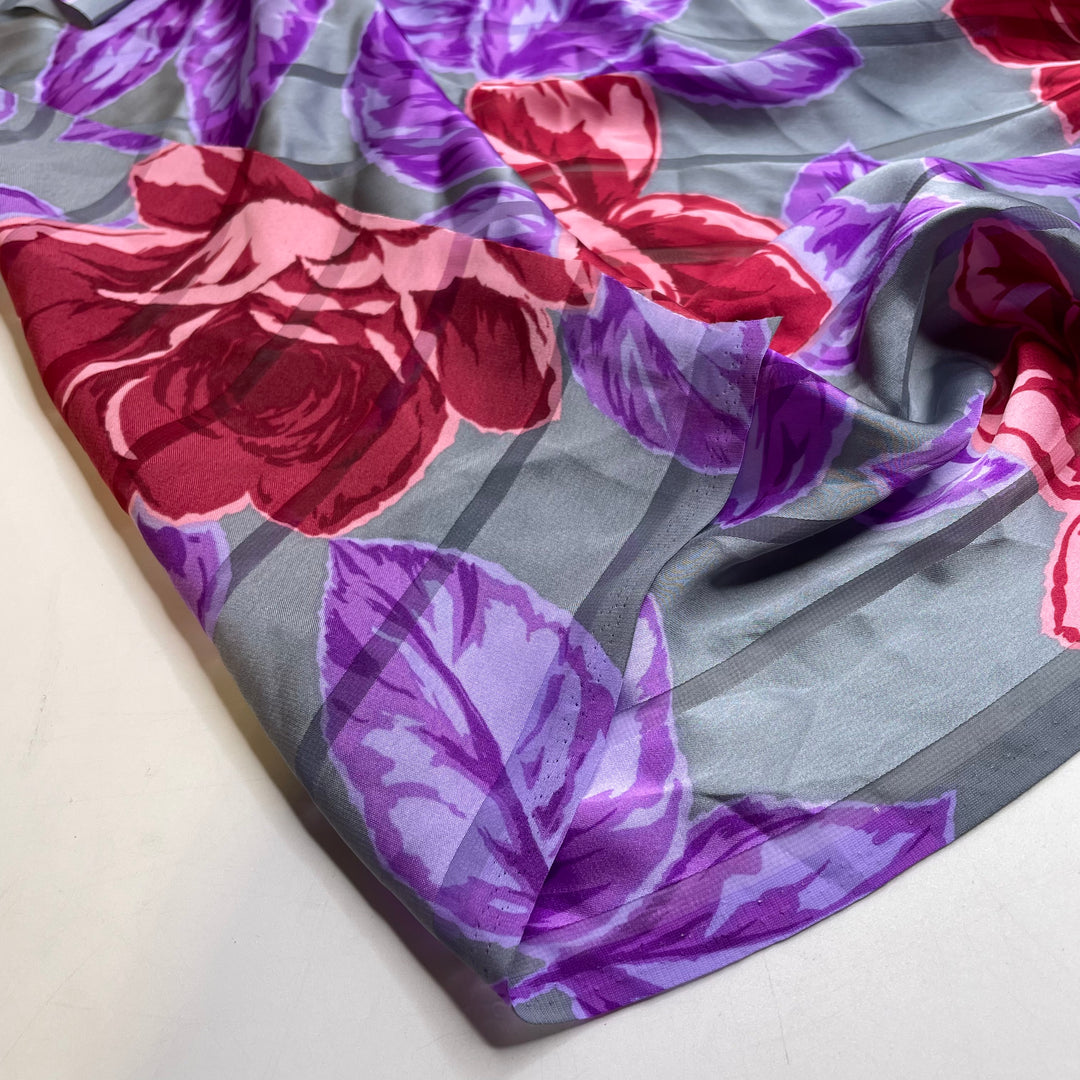 Name The Fabric Aug10 - Satin Poly Woven - Grey Multi Floral - Bundles