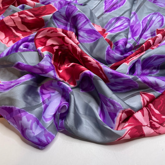Name The Fabric Aug10 - Satin Poly Woven - Grey Multi Floral - Bundles