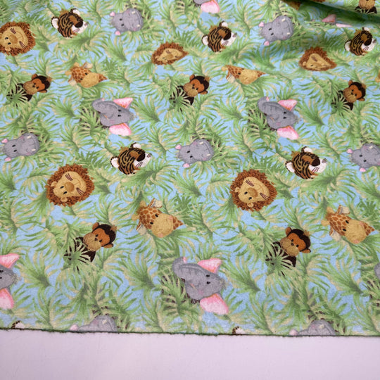 Name The Fabric Oct 12 - Flanelette Cotton Woven - Green Multi Jungle Animals - Bundles