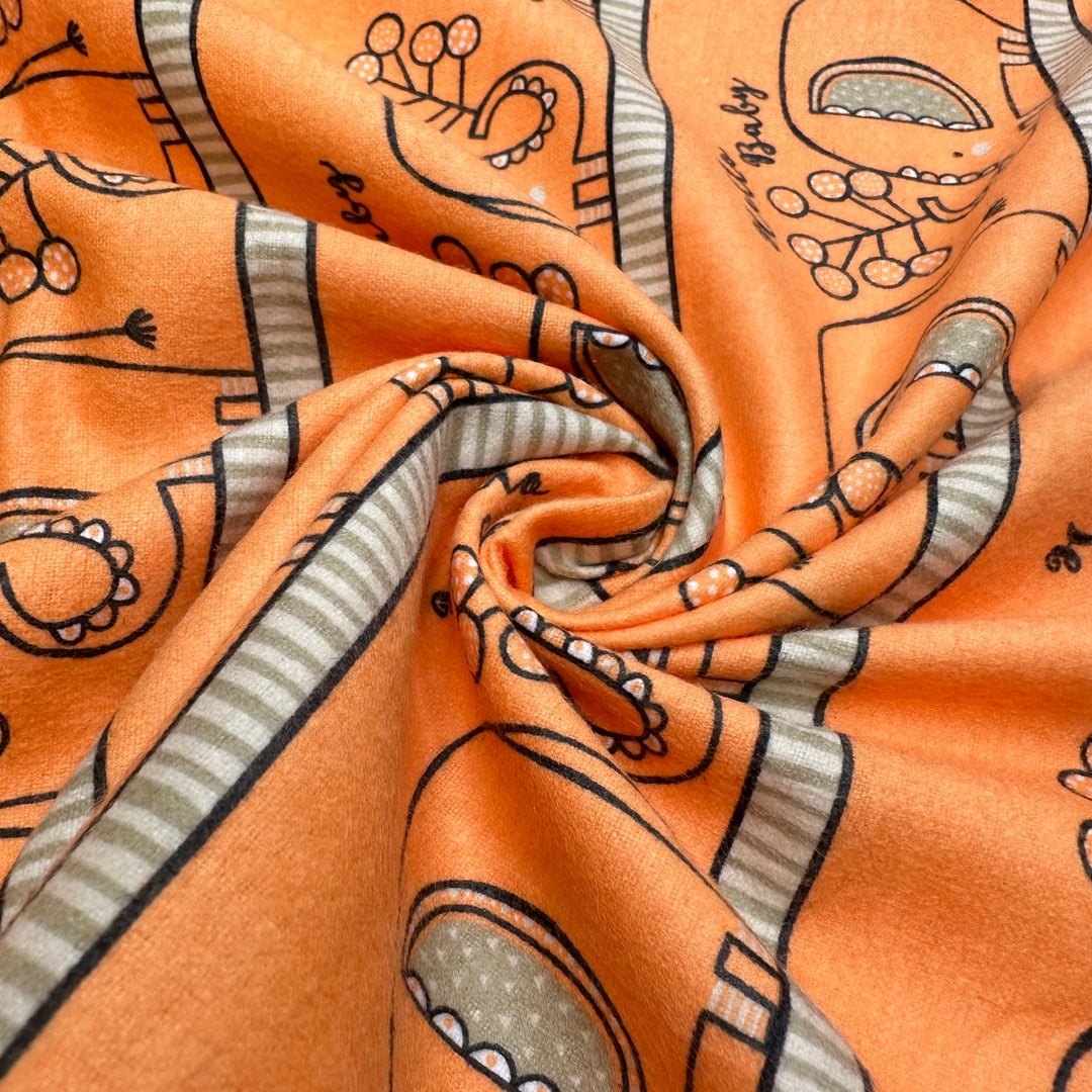 Name The Fabric Oct 26 - Flanelette Cotton Woven - Orange Multi Elephant - 2M Bundle
