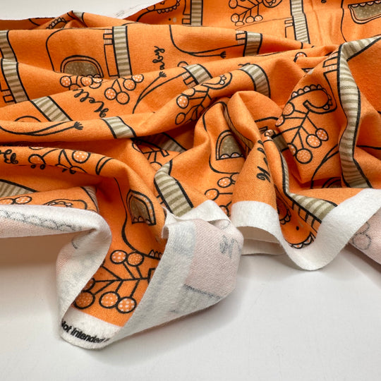 Name The Fabric Oct 26 - Flanelette Cotton Woven - Orange Multi Elephant - 2M Bundle