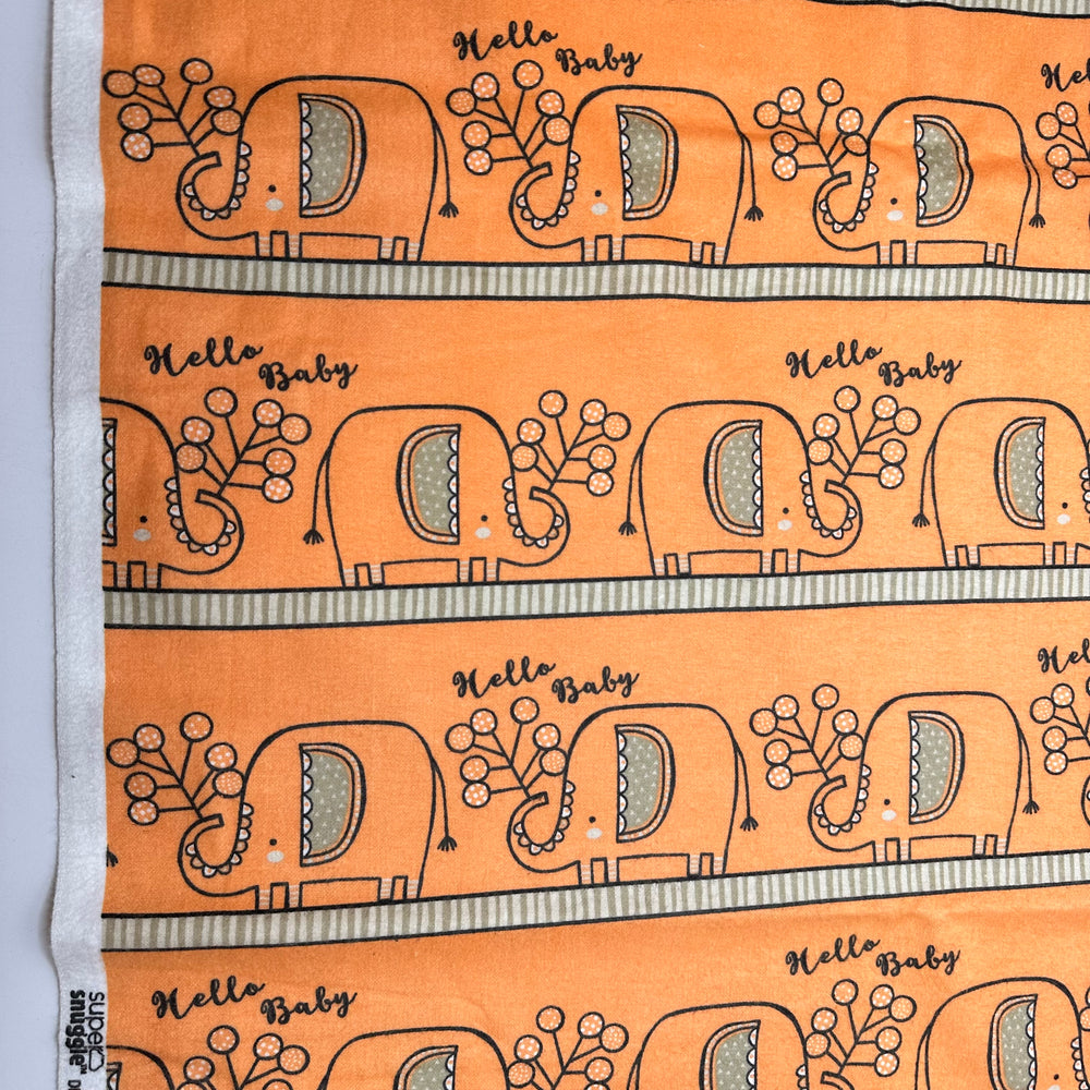 Name The Fabric Oct 26 - Flanelette Cotton Woven - Orange Multi Elephant - 2M Bundle