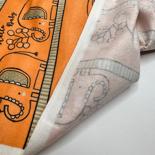Name The Fabric Oct 26 - Flanelette Cotton Woven - Orange Multi Elephant - 2M Bundle