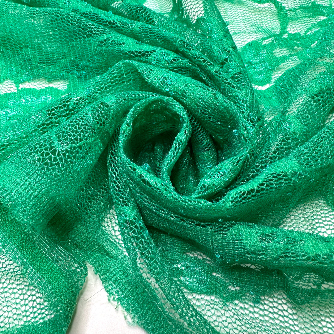 Ivy Elegance - Lace Poly Knit - Light Green Floral - 1M Bundle