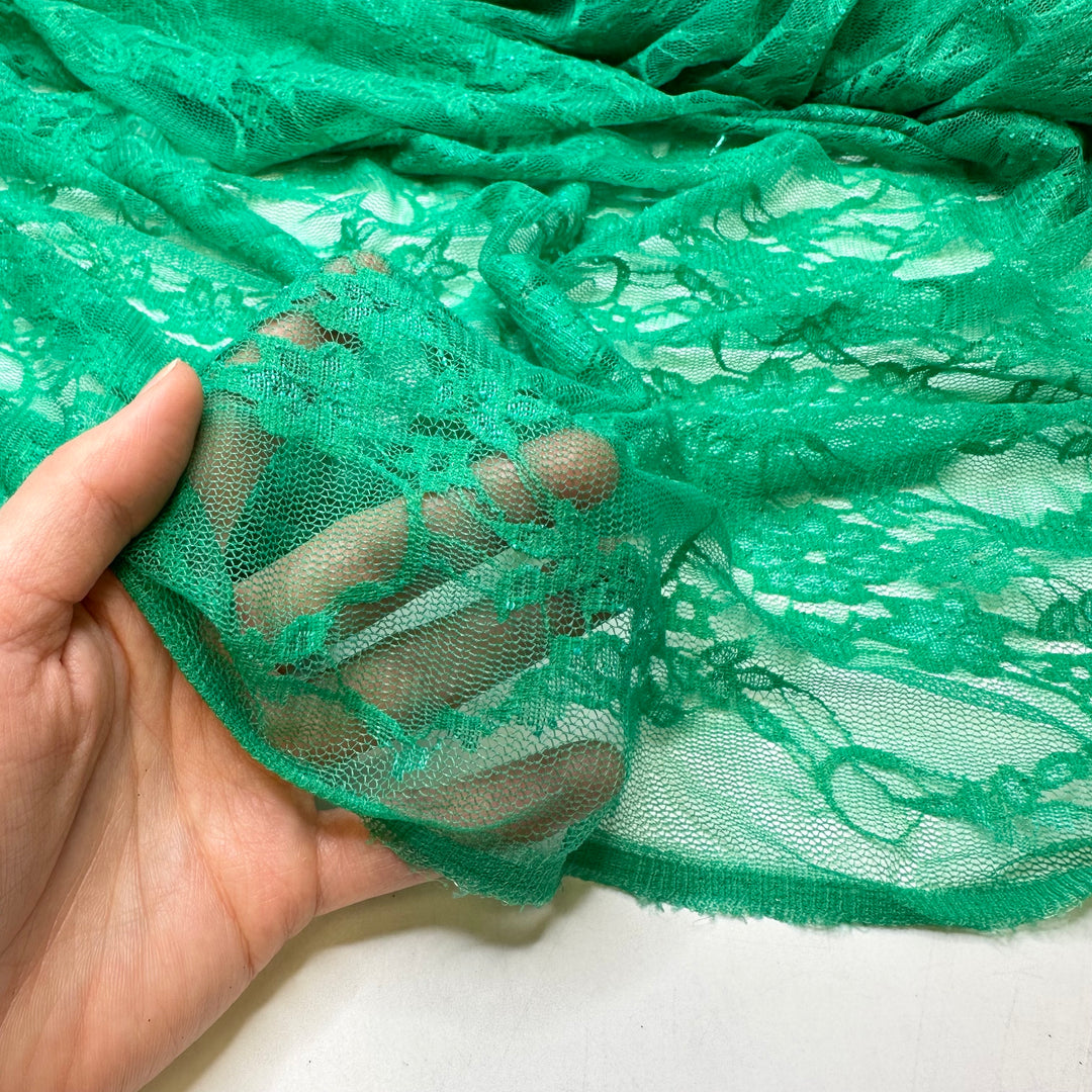 Ivy Elegance - Lace Poly Knit - Light Green Floral - 1M Bundle