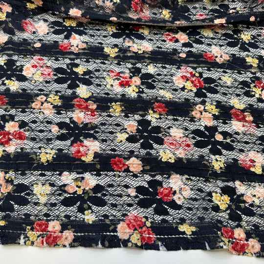 NTF - Mar 14 - Pleat Tucks Lace Polyester Blend Knit - Navy Multi Floral - Bundles