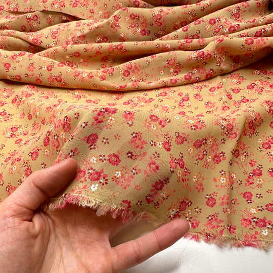 Flouncing About In Florals - Chiffon Cotton Blend Woven - Beige Multi Floral - Bundles