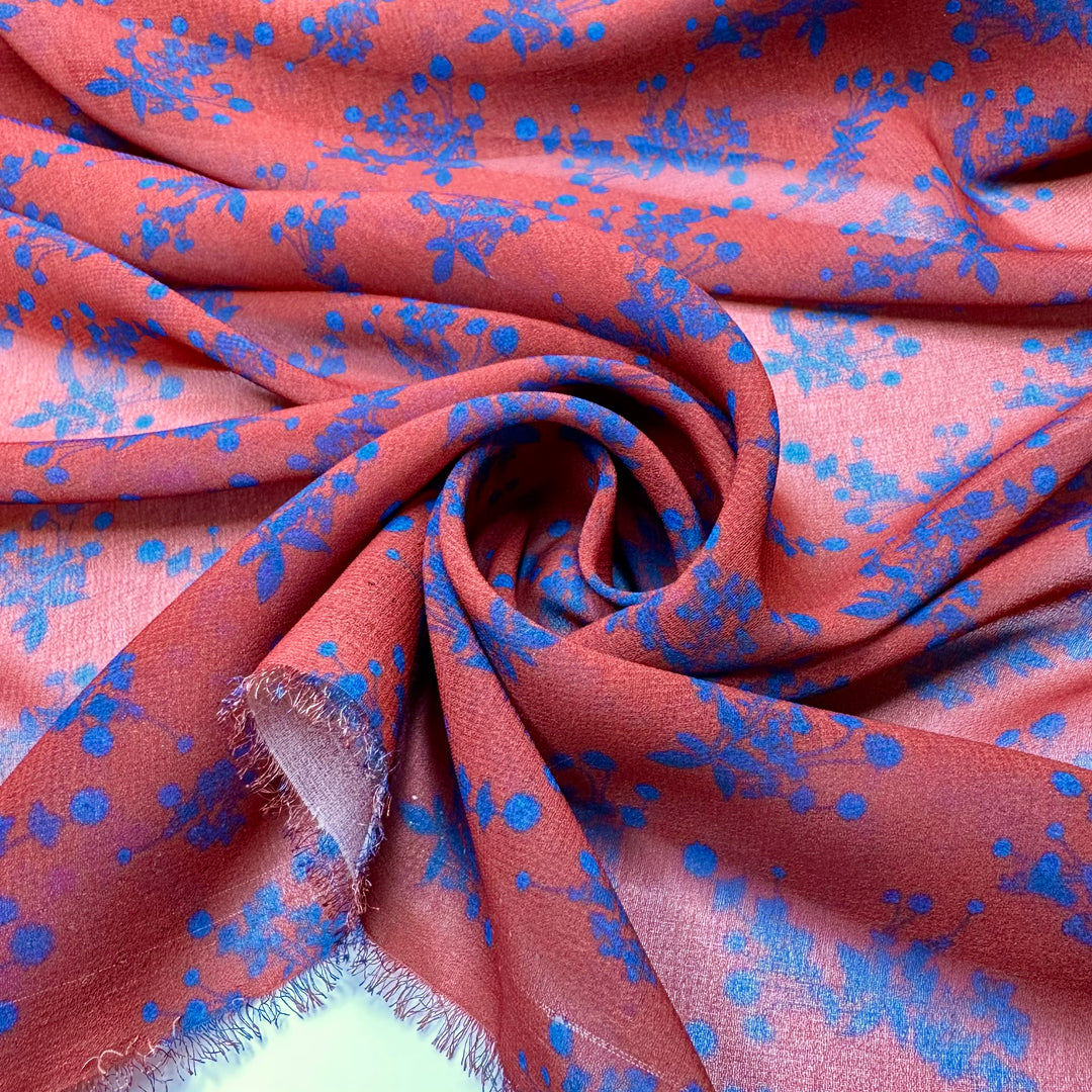 NTF March - Chiffon Poly Woven - Blue/Red Floral - Bundles