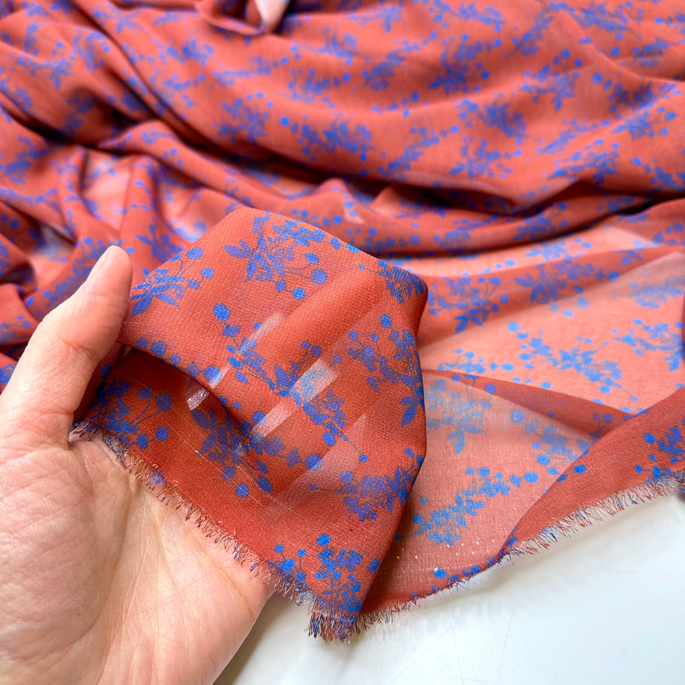 NTF March - Chiffon Poly Woven - Blue/Red Floral - Bundles