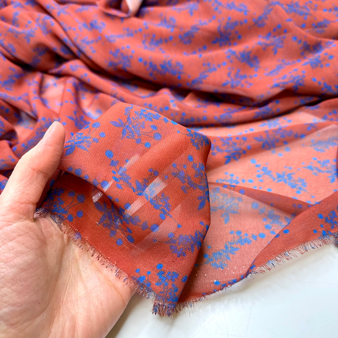 NTF March - Chiffon Poly Woven - Blue/Red Floral - Bundles