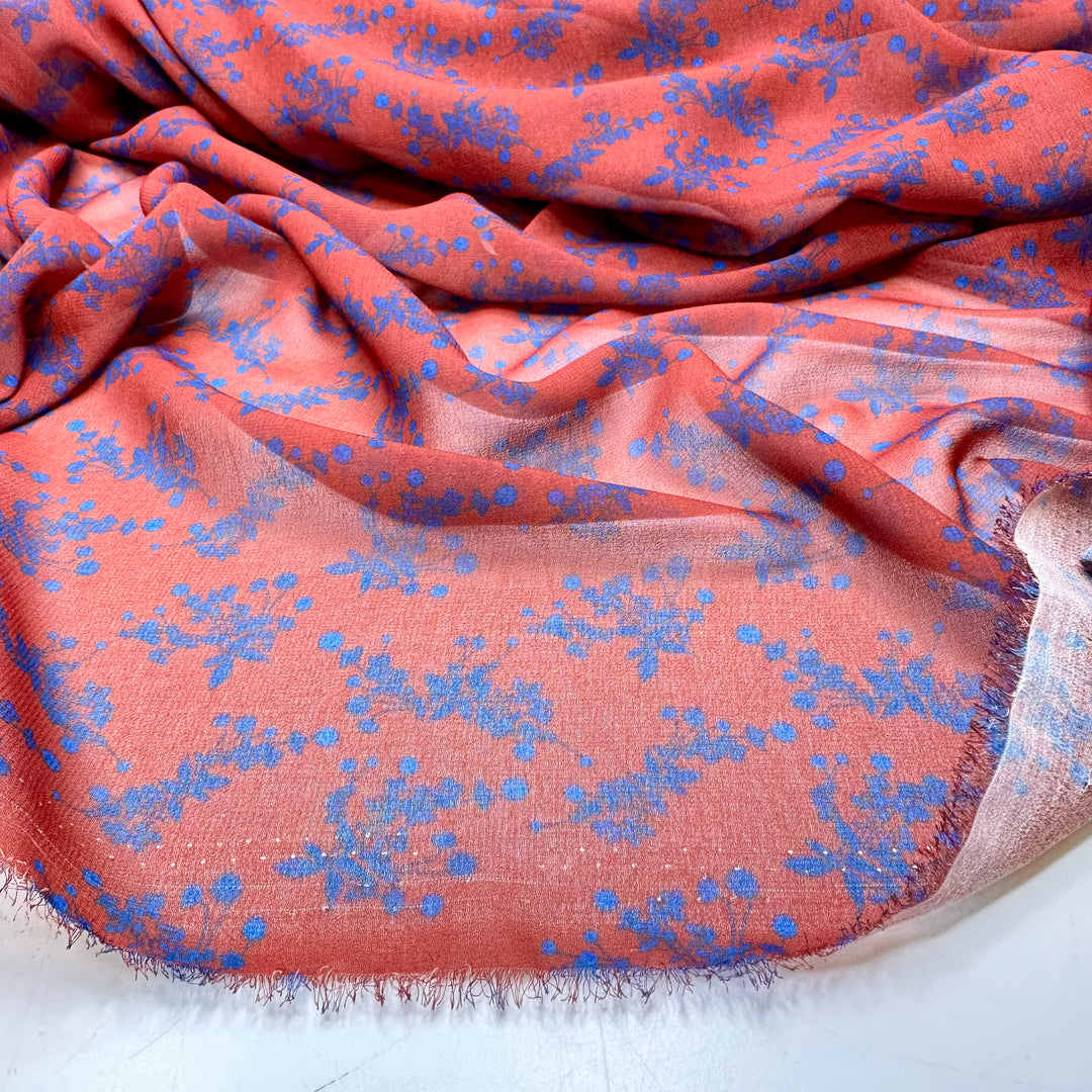 NTF March - Chiffon Poly Woven - Blue/Red Floral - Bundles