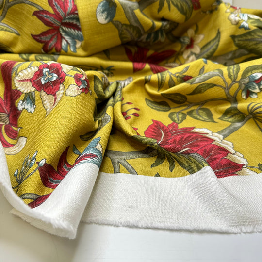 NTF - May 9 - Fire Retardent Basket Weave Cotton Blend Woven - Yellow Multi Floral - Bundles