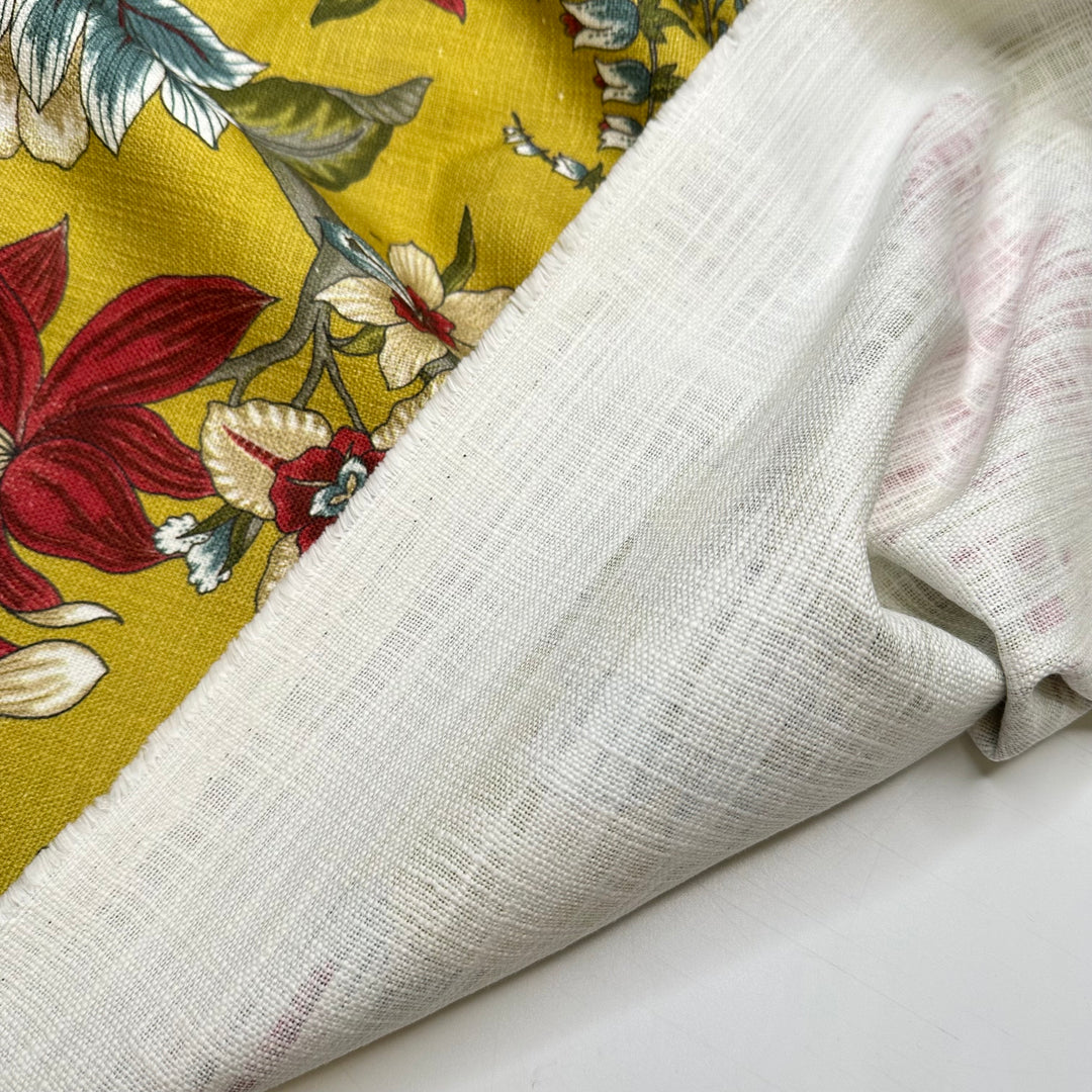 NTF - May 9 - Fire Retardent Basket Weave Cotton Blend Woven - Yellow Multi Floral - Bundles