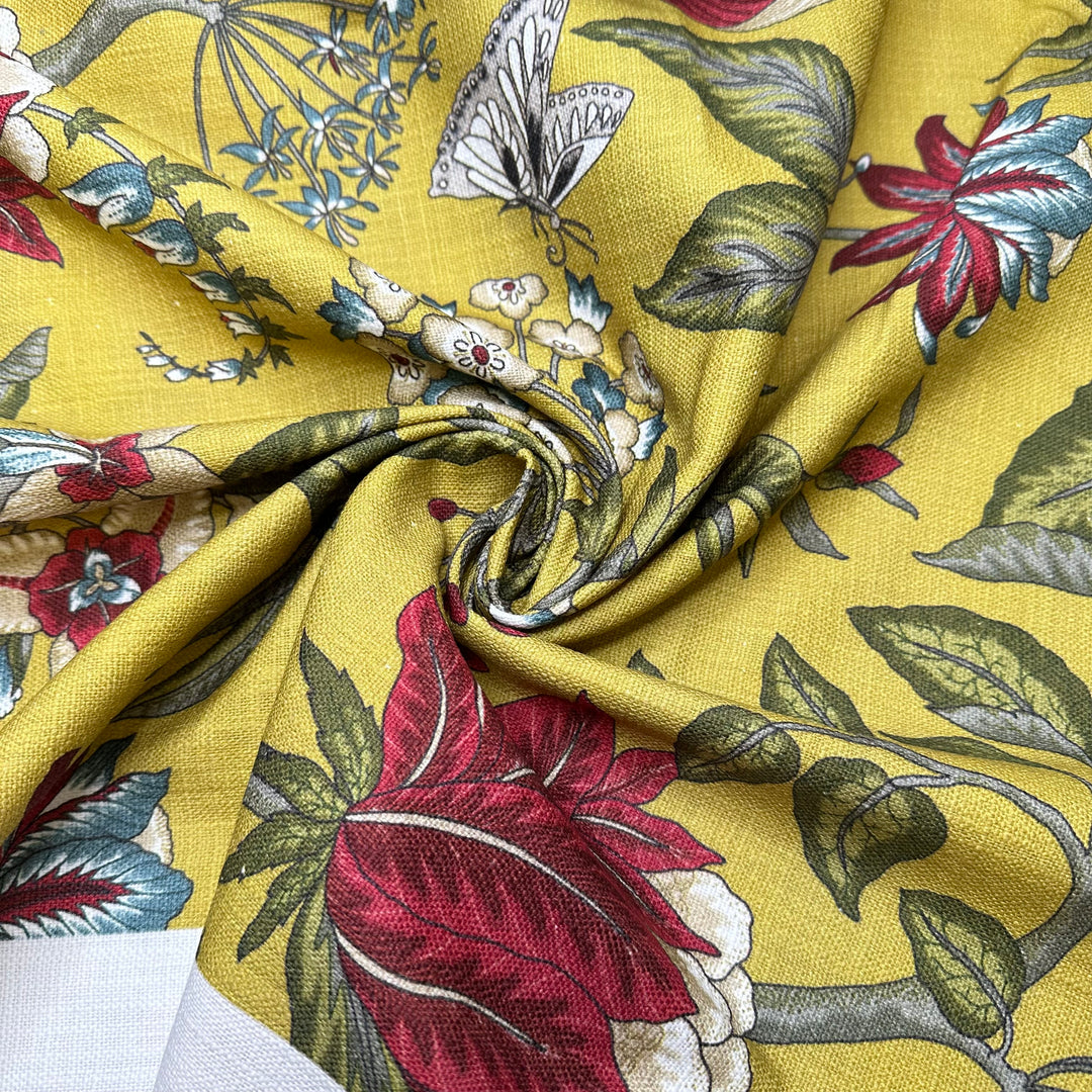 NTF - May 9 - Fire Retardent Basket Weave Cotton Blend Woven - Yellow Multi Floral - Bundles