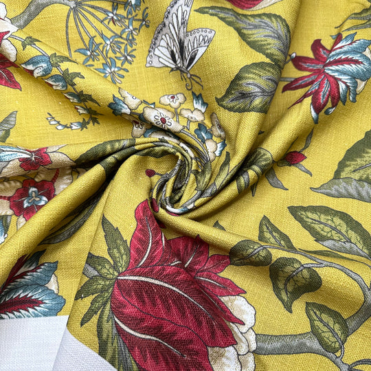 NTF - May 9 - Fire Retardent Basket Weave Cotton Blend Woven - Yellow Multi Floral - Bundles