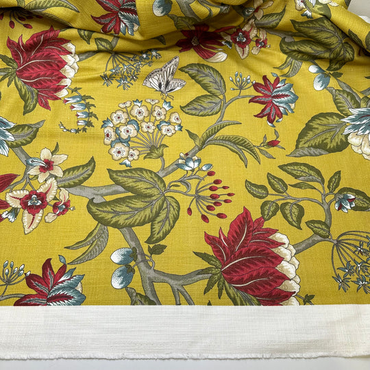 NTF - May 9 - Fire Retardent Basket Weave Cotton Blend Woven - Yellow Multi Floral - Bundles