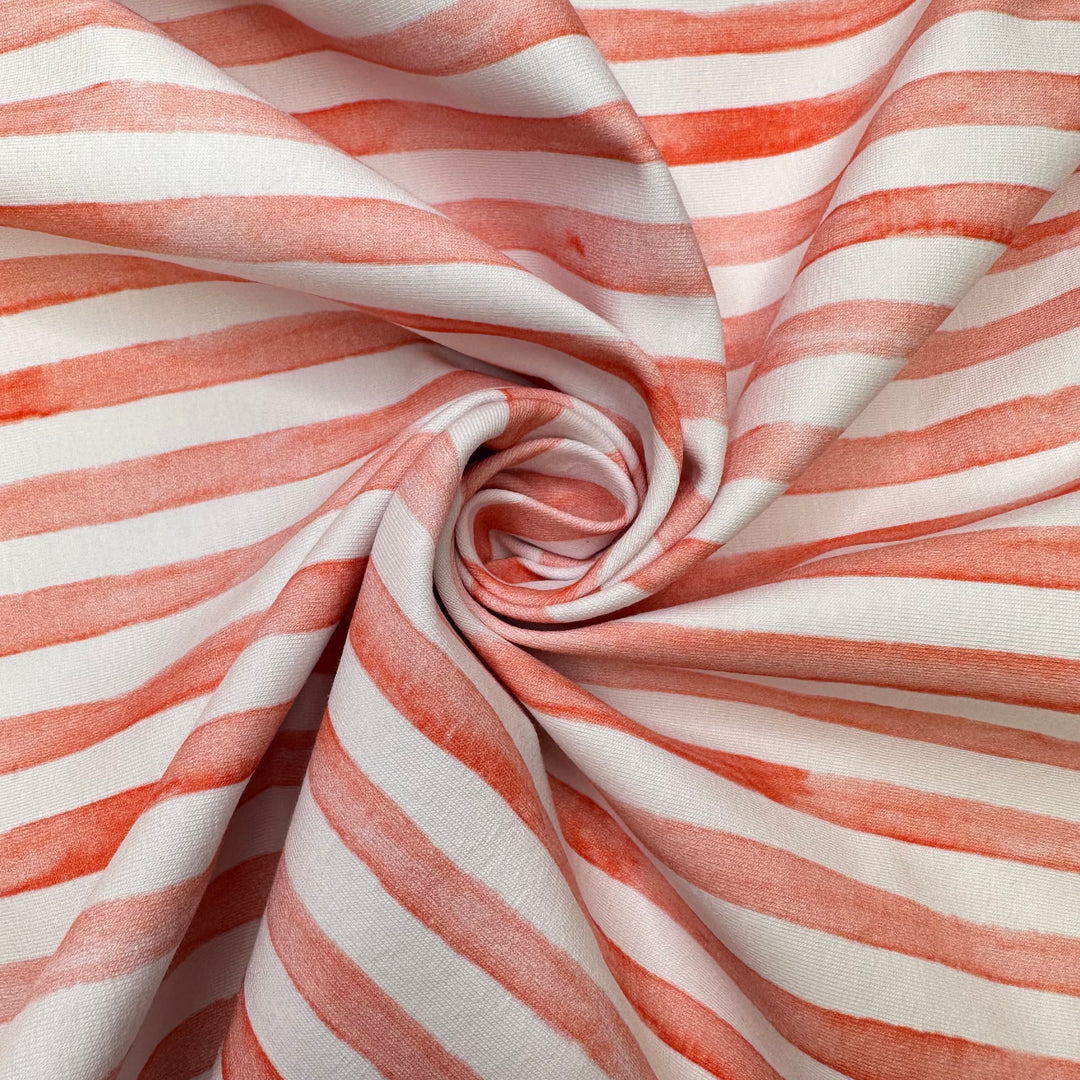 NTF - July 11 - Jersey Cotton Blend Knit - Light White/Faint Red Stripes - Bundles
