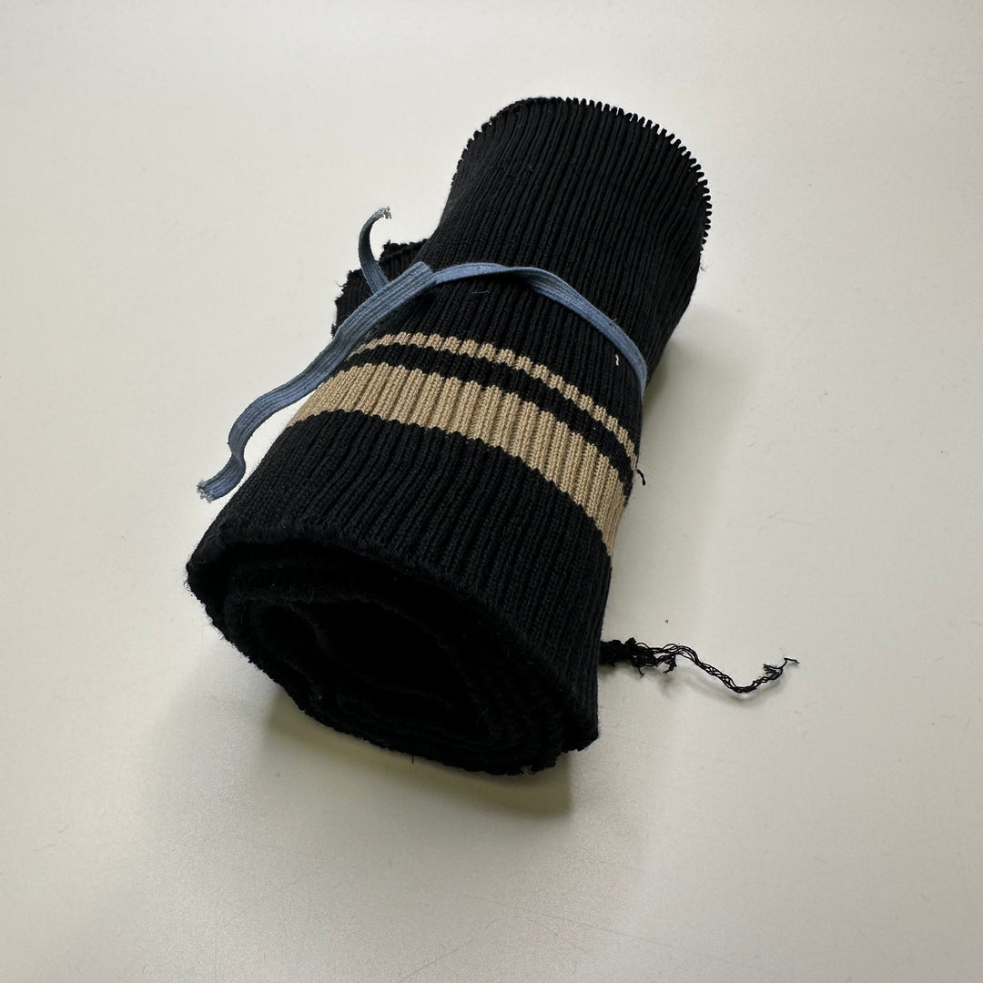 Ribbing - Double Width - Black/Beige Stripes - 3 Pack