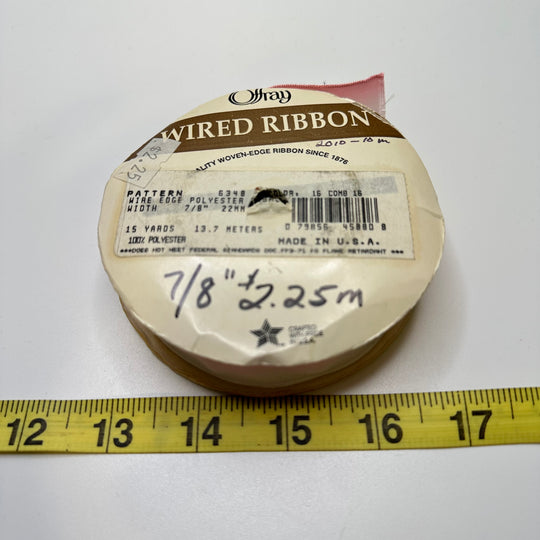 ⅚" (22mm) Wired  Ribbon Trim - Light Pink/White - Roll