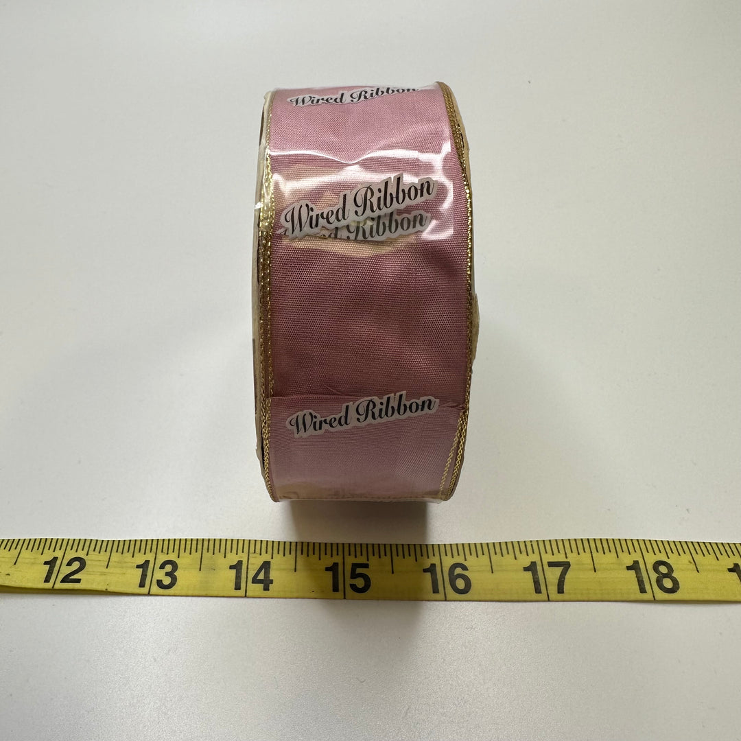 1 ½" (38mm) Wired  Ribbon Trim - Pink/Gold - Roll