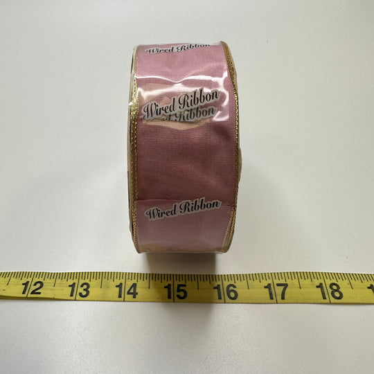 1 ½" (38mm) Wired  Ribbon Trim - Pink/Gold - Roll